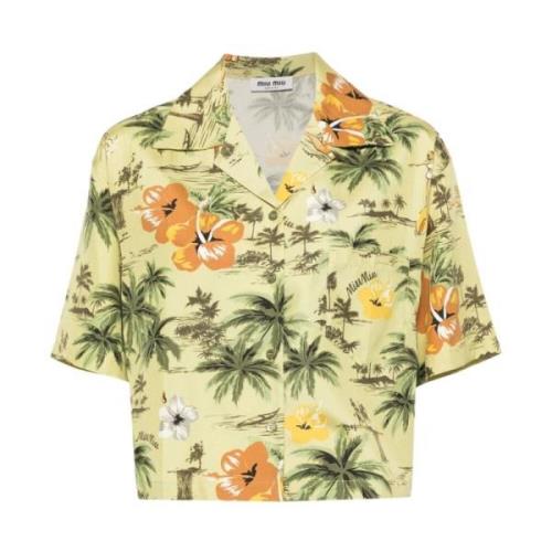 Pistache Groene Hawaïaanse Print Bowling Shirt Miu Miu , Green , Dames