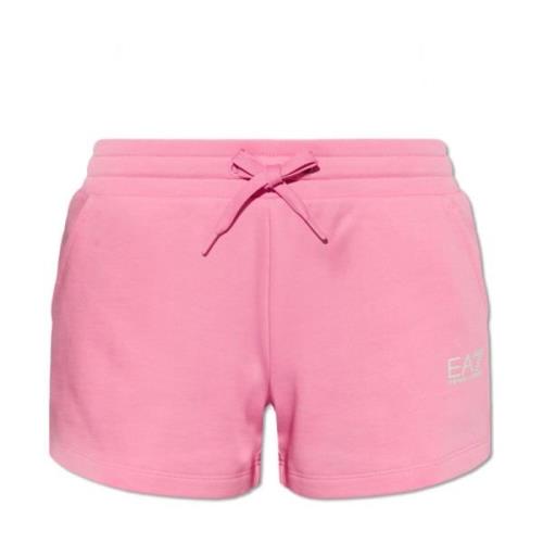 Katoenen shorts met logo Emporio Armani EA7 , Pink , Dames