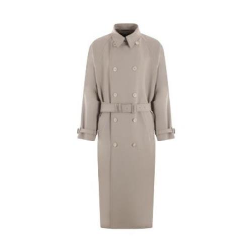 Grijze Wol Double-Breasted Trenchcoat Prada , Beige , Heren