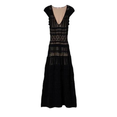 Gebreide kanten jurk met transparante details Twinset , Black , Dames