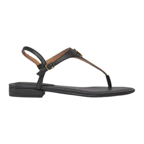 Zwarte leren Ellington sandalen logo Ralph Lauren , Black , Dames