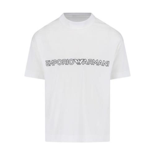 Wit Logo Katoenen T-shirt Korte Mouw Emporio Armani , White , Heren