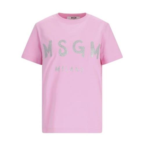 Roze Glitter Logo T-shirt Msgm , Pink , Dames