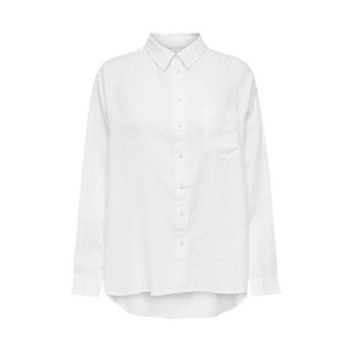 Klassieke Linnen Blend Shirt Only , White , Dames