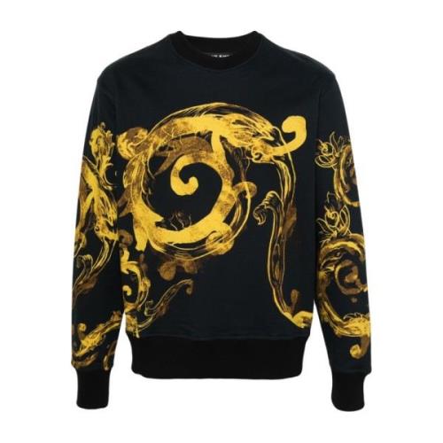 Zwarte Fleece Panel Barok Trui Versace Jeans Couture , Black , Heren