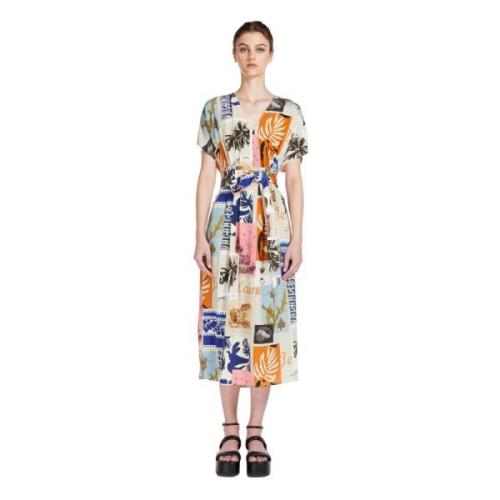 Gestreepte Zijden Midi Jurk Max Mara Weekend , Multicolor , Dames