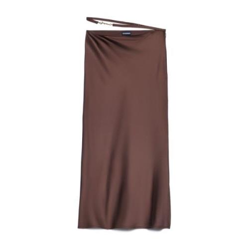 Gouden Logo Satijnen Midi Rok Jacquemus , Brown , Dames