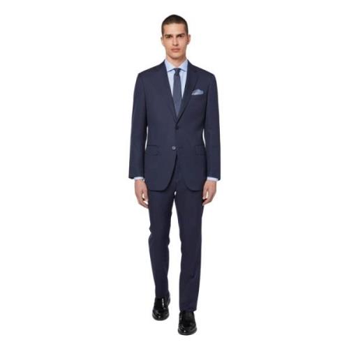 Micro Fancy Wool Suit Style Bruxelles Boggi Milano , Blue , Heren