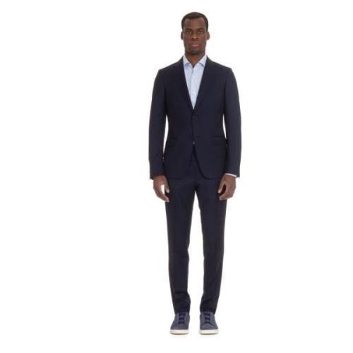 Blauwe Slim Fit 2-Knoop Jurk Ermenegildo Zegna , Blue , Heren