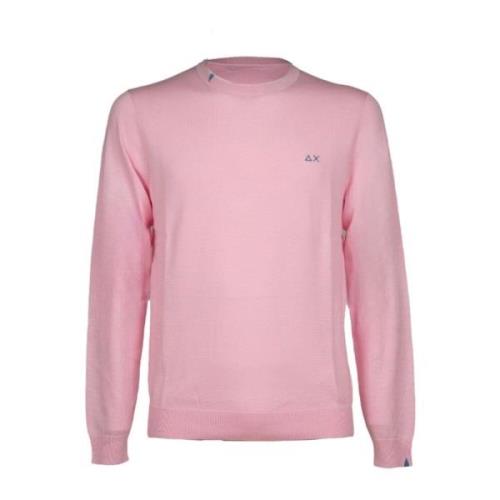 Solid Roze Katoenen Ronde Hals Shirt Sun68 , Pink , Heren