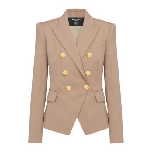 Wollen double-breasted blazer Balmain , Beige , Dames