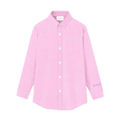 Roze Linnen Overhemd met Exclusieve Borduursels MC2 Saint Barth , Pink...