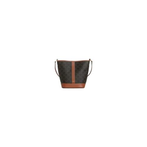 Triomphe Canvas Kalfsleer Tan Bucket Tas Celine , Brown , Dames