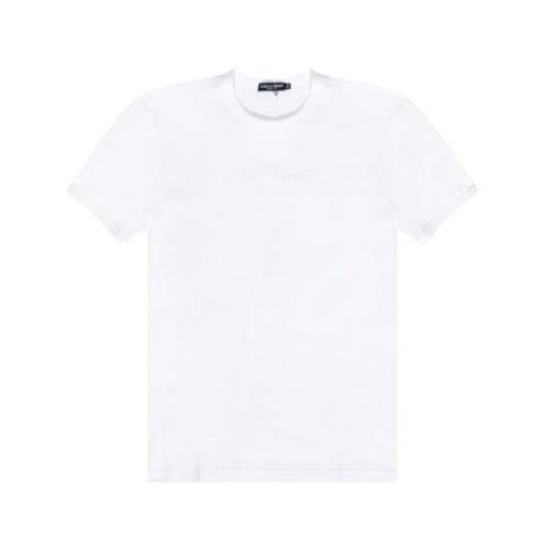Wit Geborduurd Handtekening T-Shirt Dolce & Gabbana , White , Heren