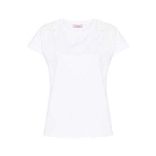 Wit Bloemen Patch T-shirt Twinset , White , Dames