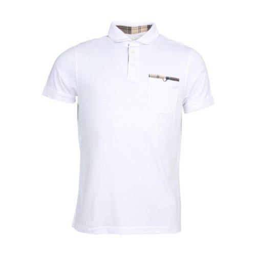 Witte Katoenen Poloshirt met Tartan Details Barbour , White , Heren