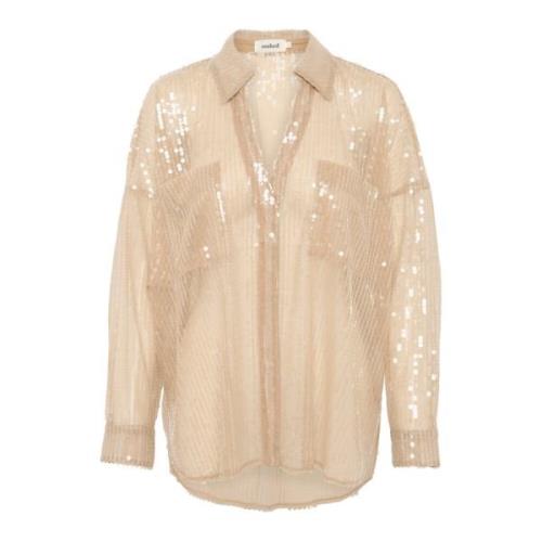 Groene Paillet Blouse Soaked in Luxury , Beige , Dames