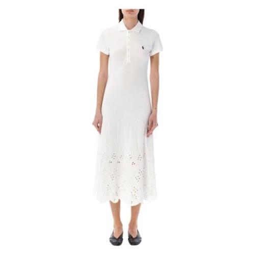 Eyelet Polo Jurk Bianco Ss24 Ralph Lauren , White , Dames