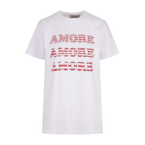Amore Print Wit Katoenen T-shirt Alessandro Enriquez , White , Dames