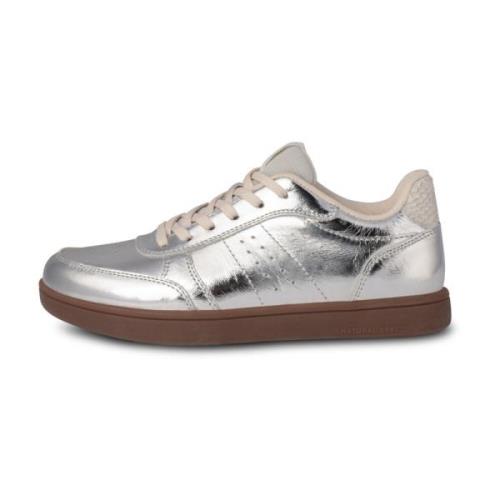 Zilver Metallic Leren Sneaker Woden , Gray , Heren
