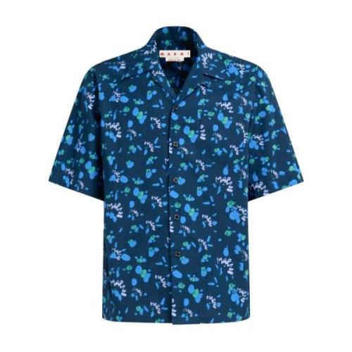 Kortemouw Bowling Shirt met Dripping-Print Marni , Blue , Heren