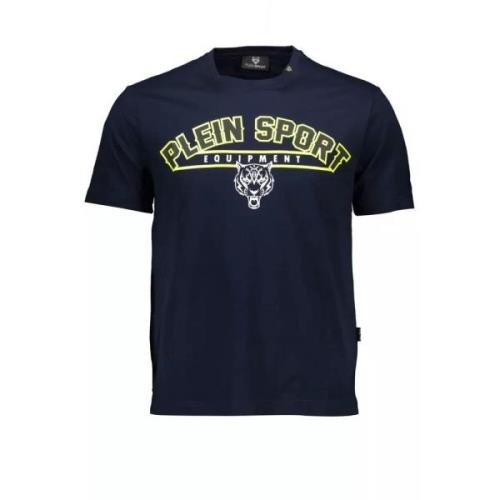 Blauw Katoenen T-Shirt met Print Plein Sport , Blue , Heren