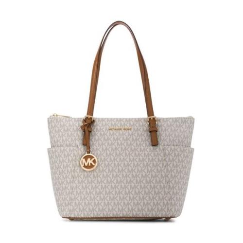 Jet Set Logo Tote Bag Wit Michael Kors , White , Dames