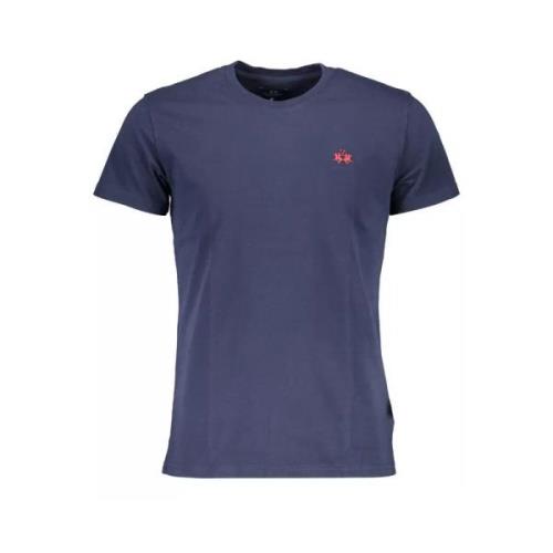 Blauw Katoenen T-Shirt, Korte Mouwen, Regular Fit, Ronde Hals, Borduur...