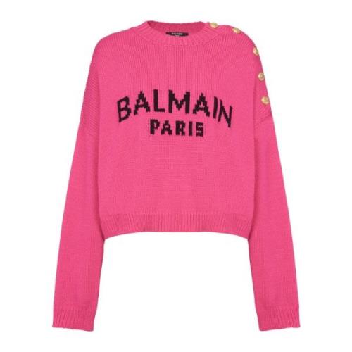 Korte trui in mesh met logo Balmain , Pink , Dames