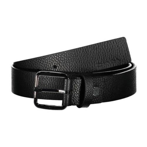 Zwarte Leren Riem met Metalen Gesp Calvin Klein , Black , Heren