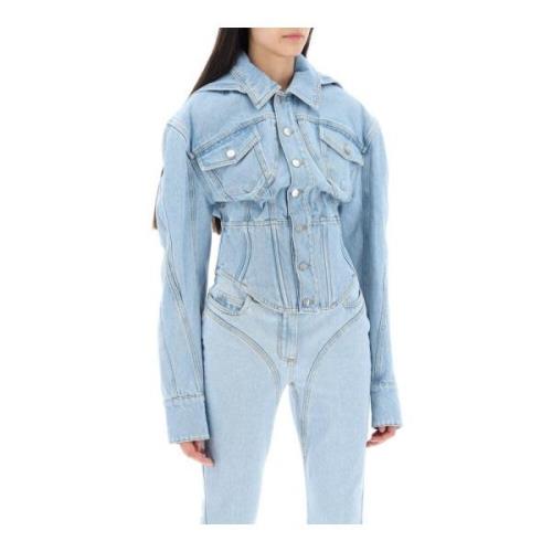 Denimjack met korsetdetail Mugler , Blue , Dames