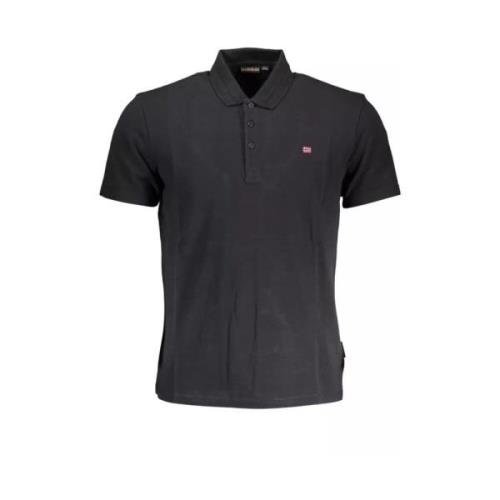 Zwart Katoenen Polo Shirt met Borduursel Napapijri , Black , Heren