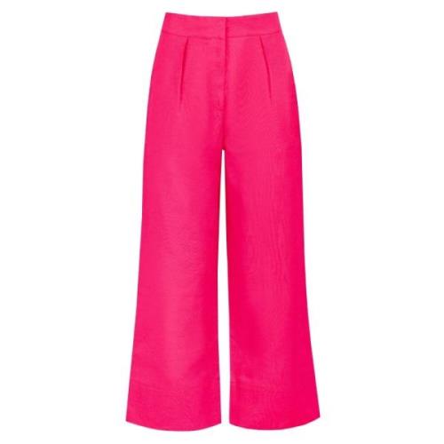 Hot Pink Linnen Blend Cropped Broek Jaaf , Pink , Dames