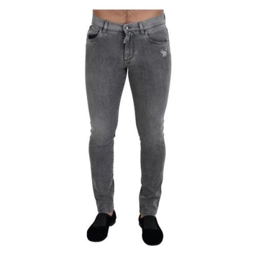 Grijze Gewassen Skinny Denim Jeans Dolce & Gabbana , Gray , Heren