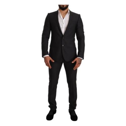 Grijze Wol Martini Slim Fit Pak Dolce & Gabbana , Gray , Heren