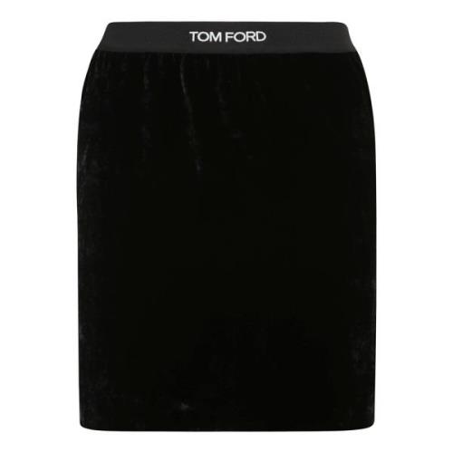 Zwarte Fluwelen Logo Tailleband Minirok Tom Ford , Black , Dames