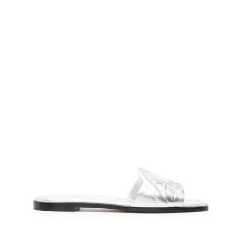 Zilver Metallic Seal Logo Sandalen Alexander McQueen , Gray , Dames