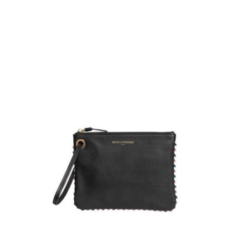 Marcia M clutch tas in zwart leer Ines De La Fressange Paris , Black ,...