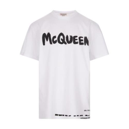 Graffiti Lettering Wit Katoenen T-shirt Alexander McQueen , White , He...