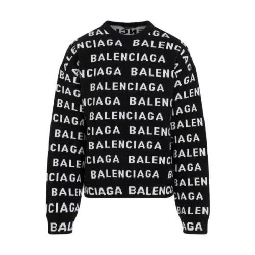 Wol Crewneck Sweater Balenciaga , Black , Heren