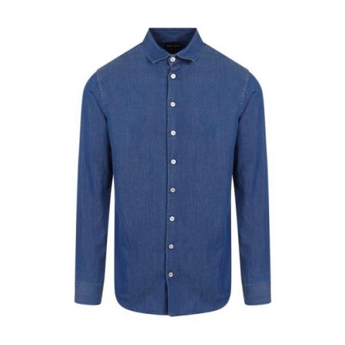 Denim Medium Blauw Shirt Giorgio Armani , Blue , Heren