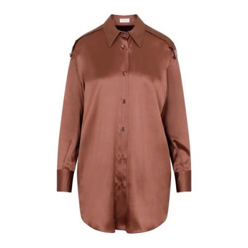 Zijden Shirt in Palissandro Kleur Brunello Cucinelli , Brown , Dames