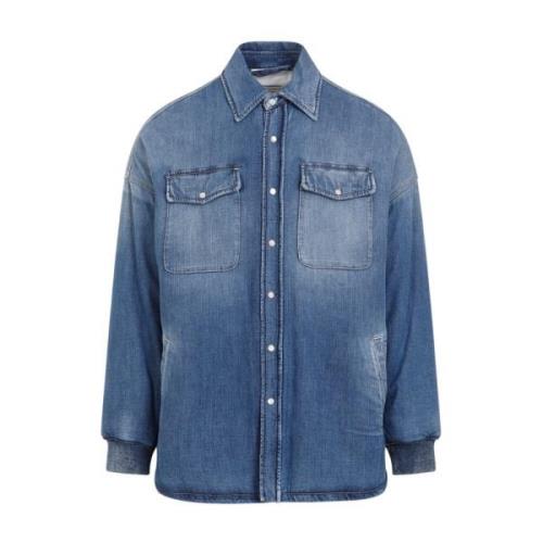 Gewatteerd Denim Overhemd Blauw Gewassen Alexander McQueen , Blue , He...