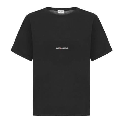 Zwarte katoenen jersey T-shirt met iconisch logo Saint Laurent , Black...