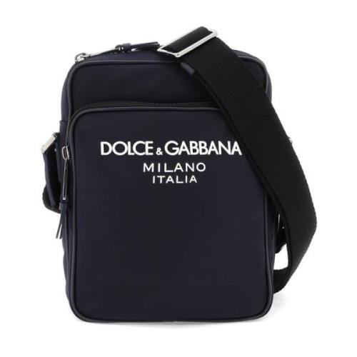 Rubberen Logo Nylon Schoudertas Dolce & Gabbana , Blue , Heren