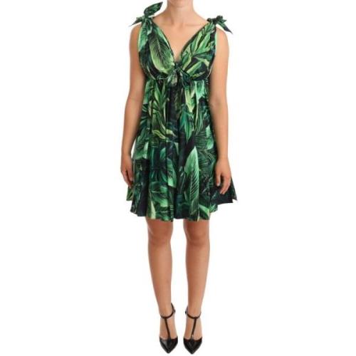 Groene Bladeren Print Flared Mini Jurk Dolce & Gabbana , Multicolor , ...