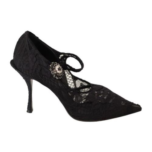 Zwarte Kant Kristal Stiletto Pumps Dolce & Gabbana , Black , Dames