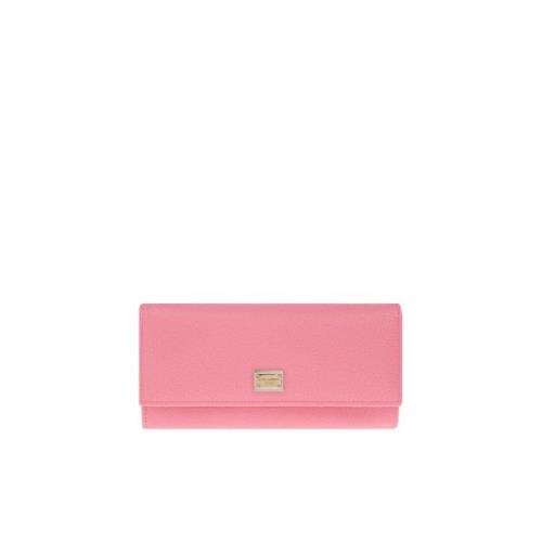 Leren portemonnee met logo Dolce & Gabbana , Pink , Dames