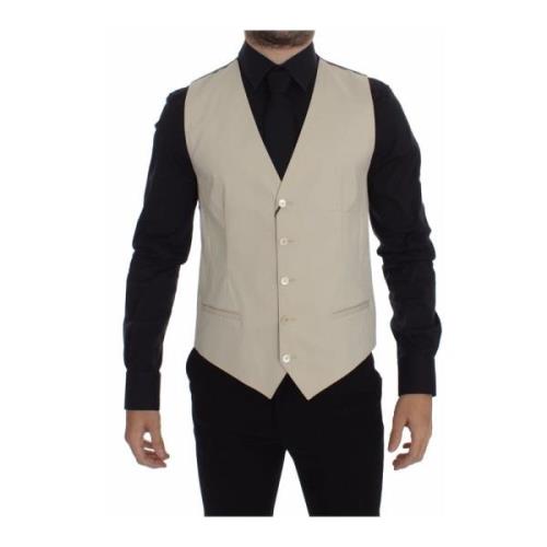 Beige Stretch Dress Vest Blazer Dolce & Gabbana , Beige , Heren
