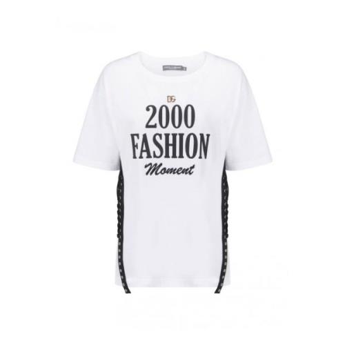 Witte Kant Detail T-Shirt Ss22 Dolce & Gabbana , White , Dames